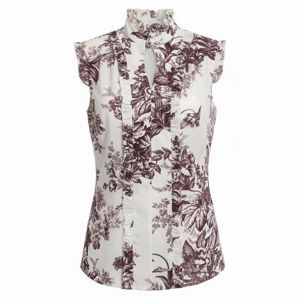 Erdem Floral-Print Ruffled Sleeveless Top